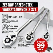 ZESTAW 3 GRZECHOTEK 1/4 3/8 1/2 CrV  Profesjonalne Klucze Nasadowe