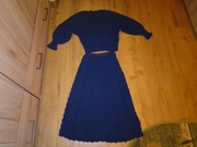 Sweter i spódnica wełniany robiony na drutach granatowy PRL wełna