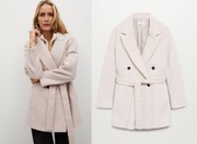 MANGO MNG classic płaszcz kremowy NOWY pasek zimowy trencz L/40