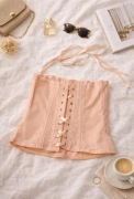 Brzoskwiniowy gorset wiązany | corset top | boho / Y2K