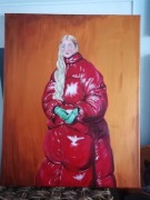 Czerwona kurtka puchowa - akryl na płótnie 