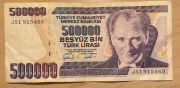 BANKNOT 500000 LIRÓW TURECKICH 1970R. SERIA: J51 915469