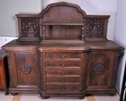 Kredens bufet holenderski kolonialny dębowy ręcznie zdobiony