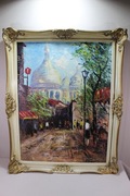 Obraz olejny Paryż Montmartre Sacré-Cœur duży 90x75 cm rama złota