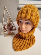 Zestaw czapka komin hand made wełna 