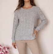 Sweter bielony kardigan sweterek z długim rękawem w warkocz pleciony