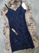 Granatowa mini sukienka XS S cekiny