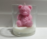 ŚWIECZKA OZDOBNA  W KSZTAŁCIE MISIA  W SZKLE OTWARTYM - różowy