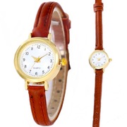 Zegarek damski brązowy pasek skórzany wąski Biała tarcza