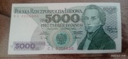 Banknot 5000 zł z 1988 roku. Seria CS. Stan UNC. OSTRE ROGI. PIĘKNY 5000zł