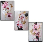 Plakat 30x40cm-różowe storczyki,szare tło,złote akcenty ,