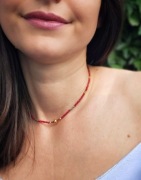 Naszyjnik z naturalnego koralowca,hematytu i pirytu