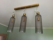 Nowoczesna lampa sufitowa 3-punktowa – szkło dymione + złote elementy