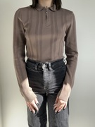 Brązowy prążkowany sweter z kołnierzykiem rozm. XS River Island