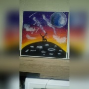 Obraz farby akrylowe jeleń planeta galaxy 25x25