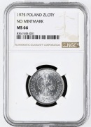 1 zł., złoty 1975 NGC MS 66. BEZ ZNAKU MENNICY - Rzadsze.