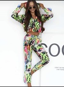 Nowy dres welurowy 3 częściowy limonkowa pantera lampasy taśma r. uniwersal