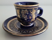 Grecka filiżanka ze spodkiem do espresso kobaltowa zdobiona 24K złotem