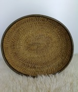Duża misa / kosz dekoracyjny z rattanu i metalu – vintage / boho