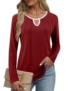 Amoretu czerwona stylowa bluzka z długim rękawem łezka plisowana M, XL