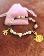 Bransoletka na gumce z kamieni naturalnych,lapis lazuli, perła słodkowodna 