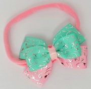 Opaska na wesele roczek urodziny kokardka kokarda miętowa różowa