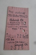 Bilet kartonikowy PKP. Kraków-Gdańsk Gł.PRL 1973r