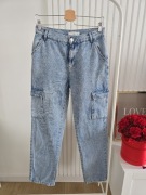 Spodnie multicargo dżinsowe 36 S Mango bojówki bdb jasne wiosenne bawełna