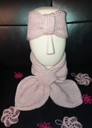 Komplet dziewczęcy opaska z szaliczkiem robiony na drutach handmade