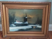 Obraz w stylu holenderskim z wiatrakiem. 