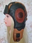 Pilotka ,czapka skórzana zielona 