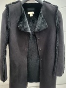 Ciepły płaszcz kożuch kożuszek H&M XS S czarny futerko