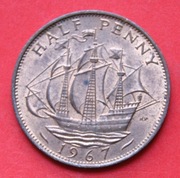 Half Penny   1967  r -     Anglia     Żaglowiec   stan !!