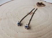 Stare długie srebrne kolczyki autorskie kwiatki z niebieskim oczkiem kostka