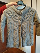 Wełniany gruby sweter kardigan szary pleciony 100% wool