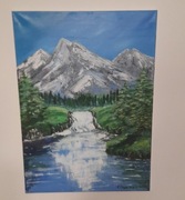 Obraz wykonany techniką akrylową pod tytułem "Pejzaż górski"