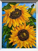 Słoneczniki obraz namalowany farbami do szkła 40x30cm