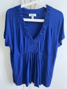 Bluzka damska z marszczeniem niebieska dekolt V CALVIN KLEIN r. 42 XL