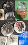 5x Pin Witcher + świeca Kikimora + naklejki Wiedźmin Geralt