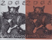 Kotki- Pomyślności-  linoryt ostatnia odbitka