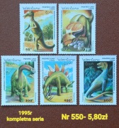 Znaczki fauna:550: dinozaury- Laos 1995r **