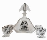 Szklana karafka 6 kieliszków Art Deco Stolzle Hermanova Hut 1930-te 