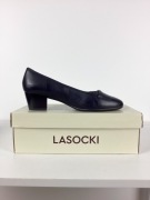Czarne skórzane wsuwane czółenka na niskim słupku Lasocki 39