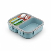 Lunch box z przegródkami i sztućcami