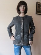 H&M szary wełniany żakiet zdobiony z haftami folk jak nowy _ 38 / M