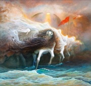 Krzysztof Heksel obraz olejny na płycie surrealizm