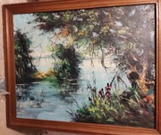 Obraz olejny Afryka polowanie natura 68 cm x 75 cm + drewniana rama