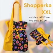 Torba shopperka XXL żółta łowicki wzór