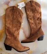 Zara Buty Kowbojskie Skóra Skórzane Zamszowe 35