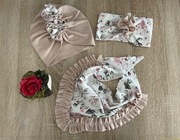 Komplet jesienny handmade trzyczęściowy opaska turban chusta na roczek 45cm